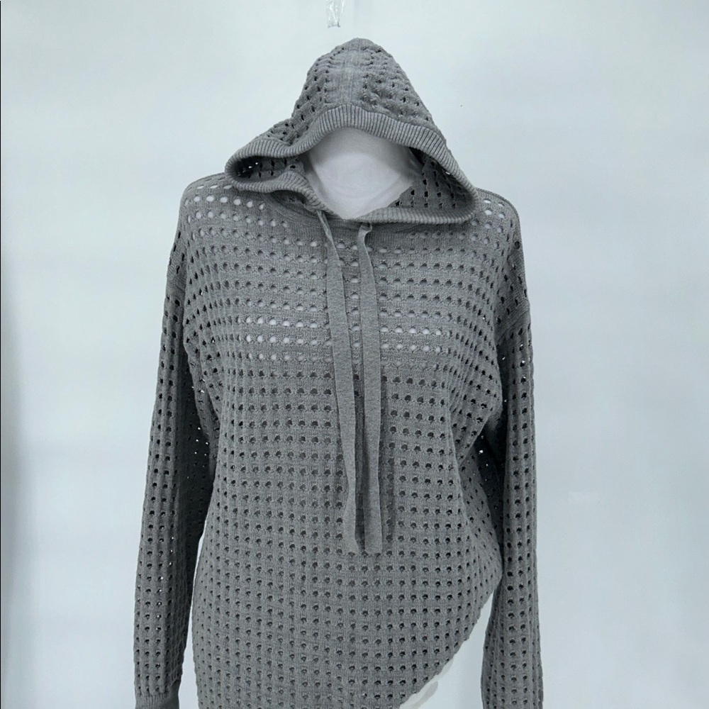 Worth New York Gray Open Knit Hoodie Sweater Cotton Cashmere Small - Picture 4 of 11